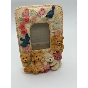 Vintage Fancy Frames 3D Resin Teddy Bear Picture Frame 1990s Heart Bird Detail